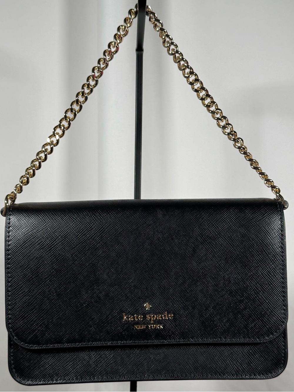 kate spade Black Leather 2 in 1 Crossbody with Gold Chain